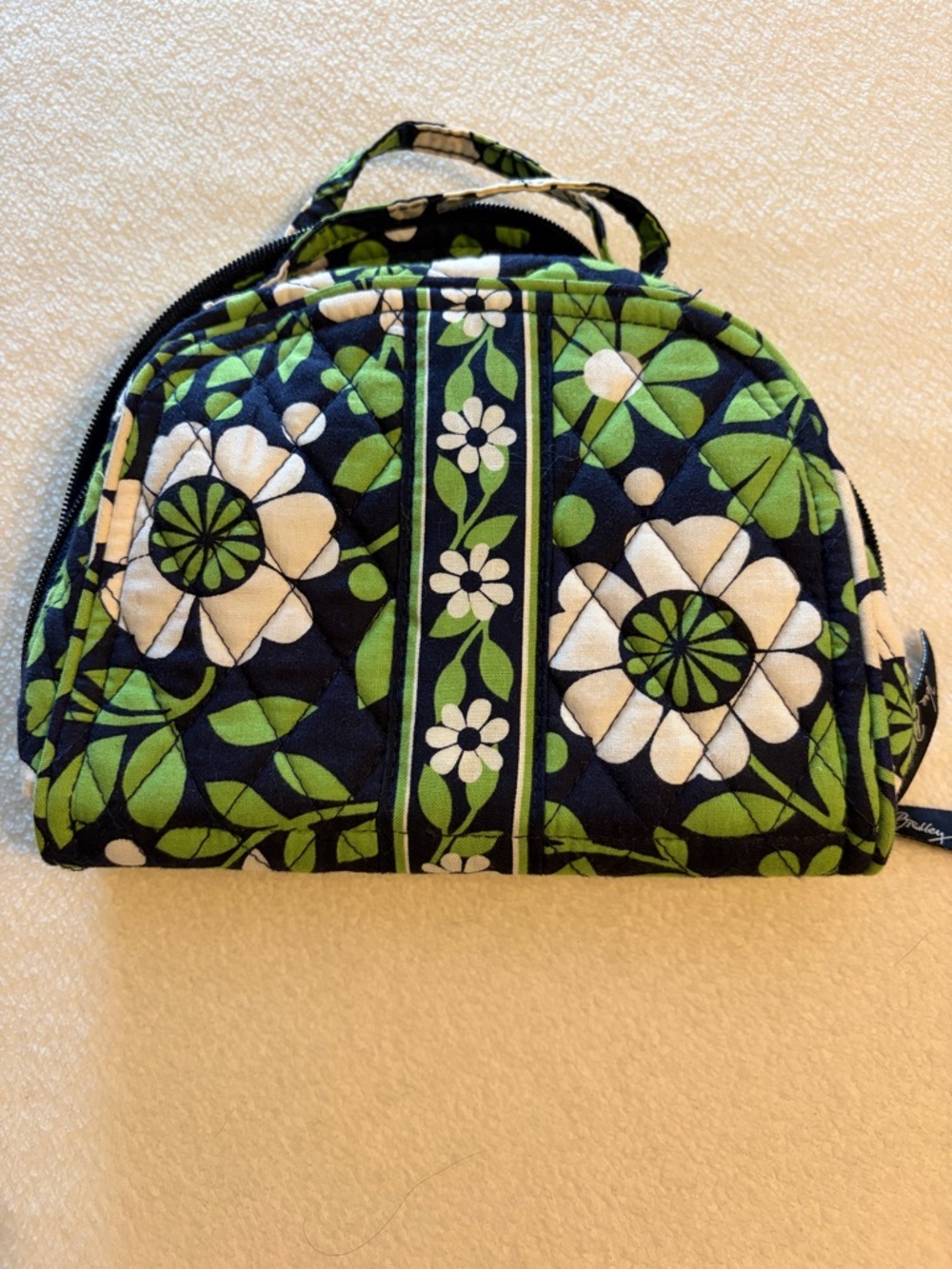 Vera Bradley Navy, Green & White Floral Quilted Dome Travel Jewelry Organizer